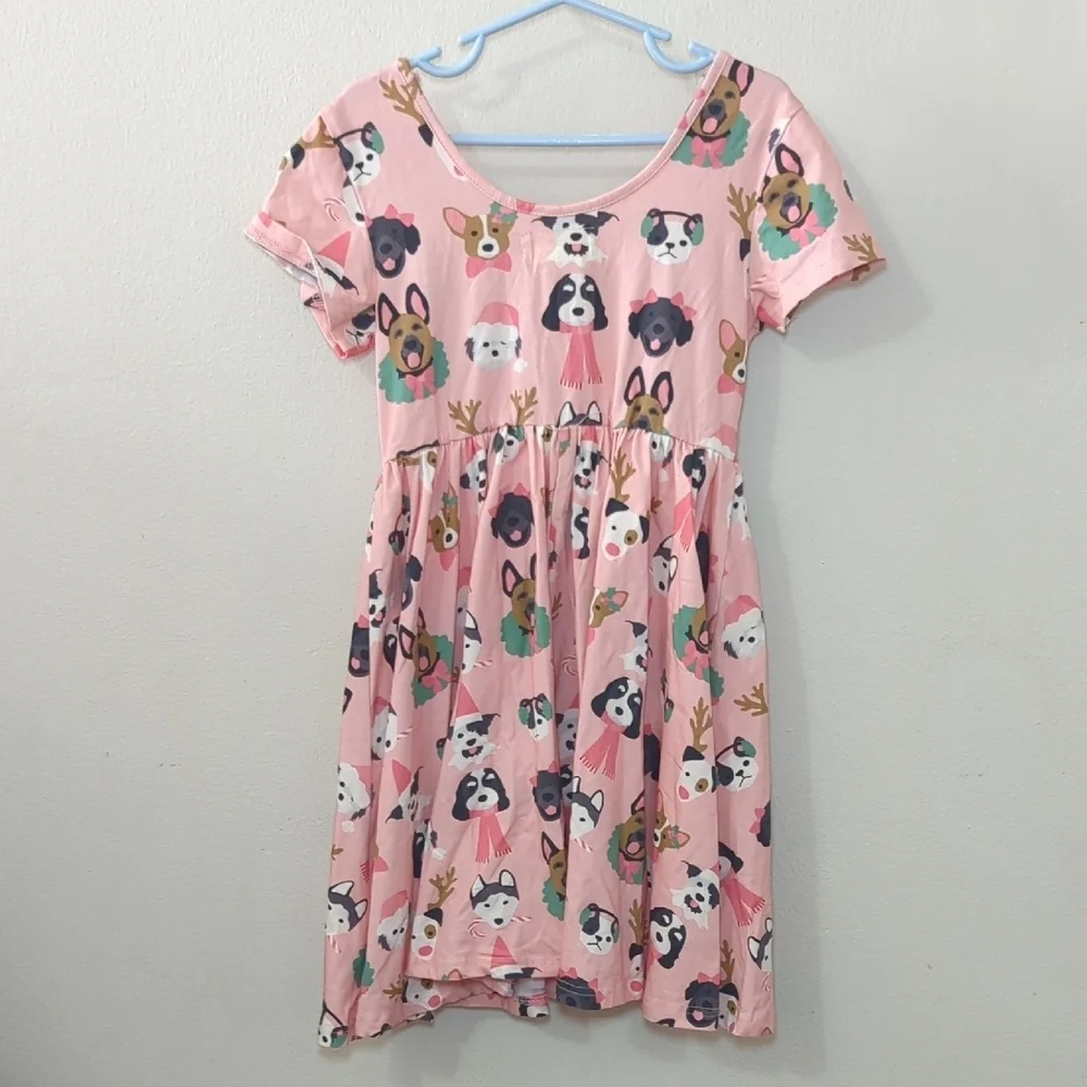 Taylor Joelle Puppy Dog Christmas Twirl Dress Pink Holiday Winter Girls Size 7